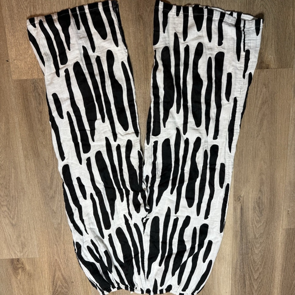 ASOS design Black White Wide Leg High pull-on pants 100% Cotton Size US‎ 10 Slit - Picture 3 of 9